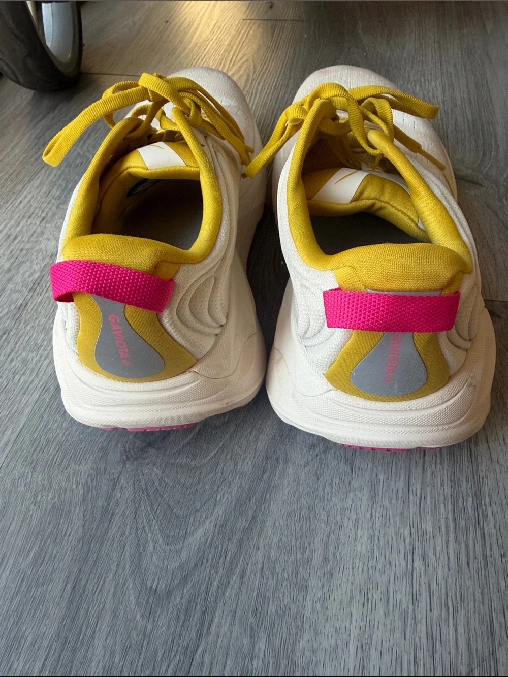 Hoka gaviota 6 Women's White Running Shoes with Yellow & Pink Accents